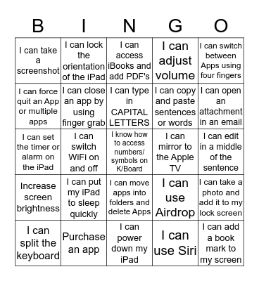 iPad Bingo Card