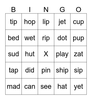 Pre-ESL Phonics BINGO Card