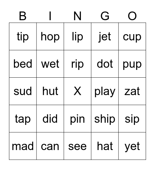 Pre-ESL Phonics BINGO Card
