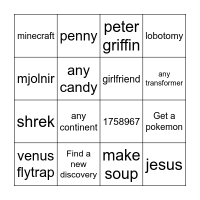 Infinite Crtaft Bingo Card