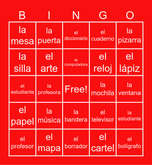 Classroom Bingo Card