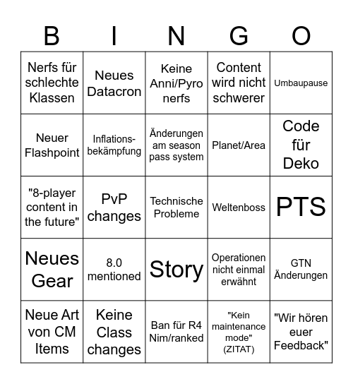 SWTOR 7.4.1 Bingo Card