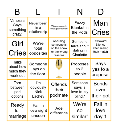 Is Love TRUELY Blind? Bingo Card