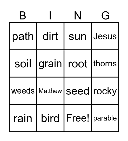 The Seeds and the Sower Bingo Card