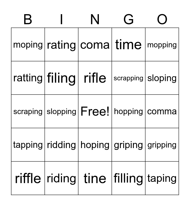 5th grade Bingo Card
