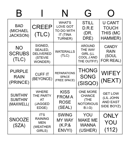 BLACK HISTORY MONTH: LYRICS Bingo Card