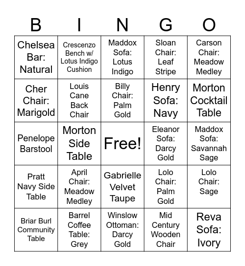 New Arrival BINGO Card