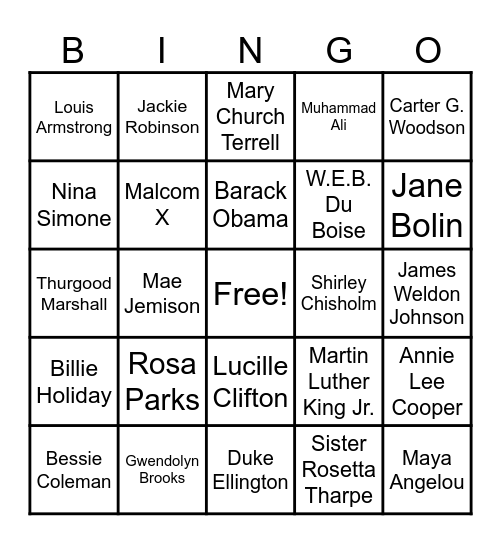 Black History Bingo Card