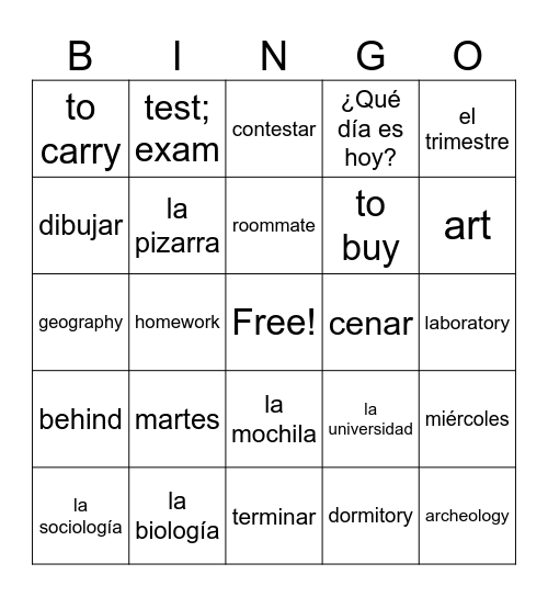 En la Clase Bingo Card