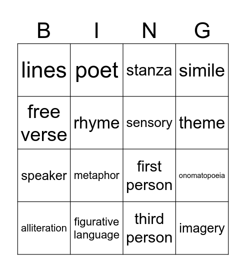 Poetry Bingo Card