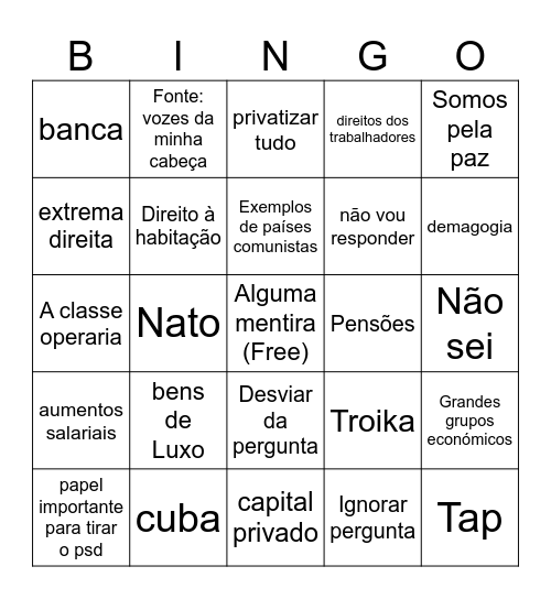 PCP vs IL Bingo Card