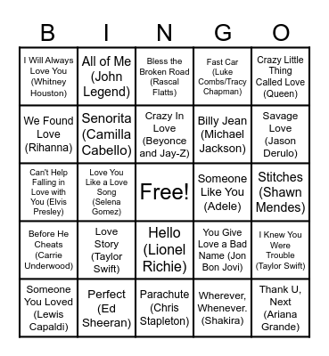Converge Love Songs Bingo Card