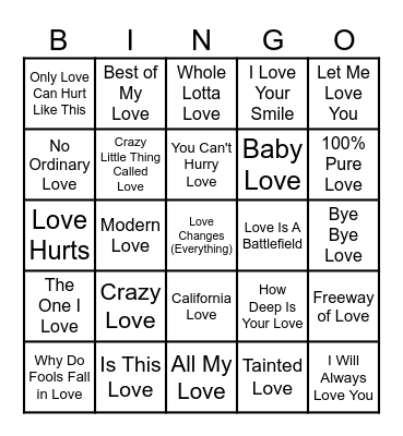 All You Need is L-O-V-E Bingo Card