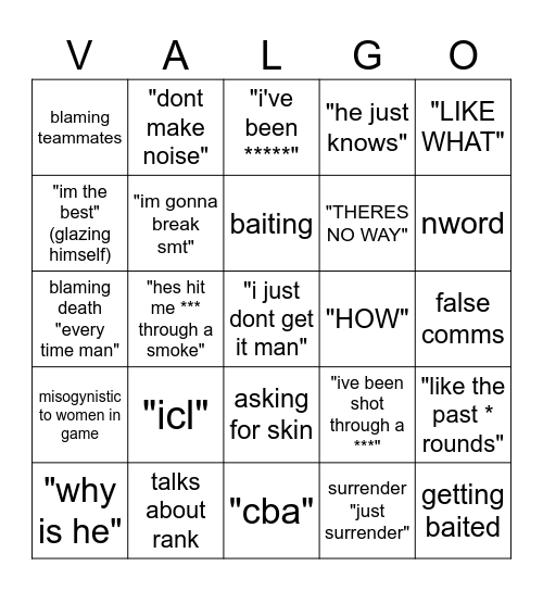 Valorant Bingo Card