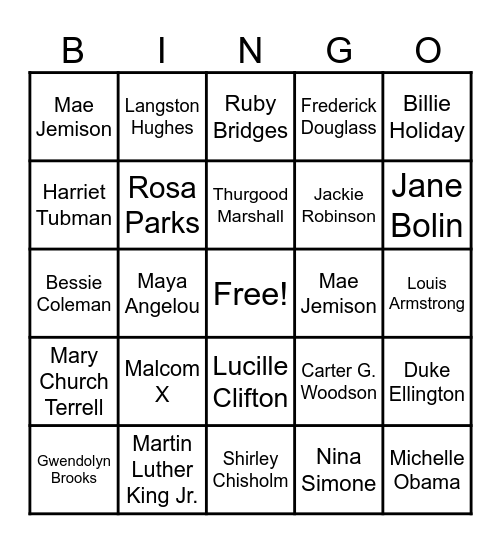 Black History Bingo Card