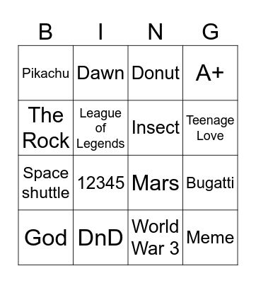 Infinte Craft Bingo Card