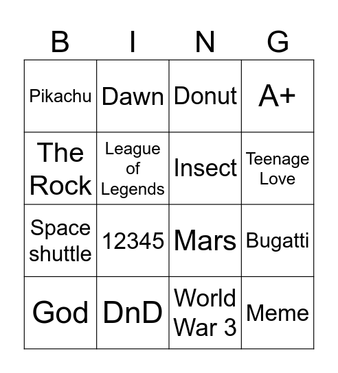 Infinte Craft Bingo Card