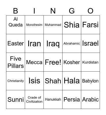 Middle East Bingo Card
