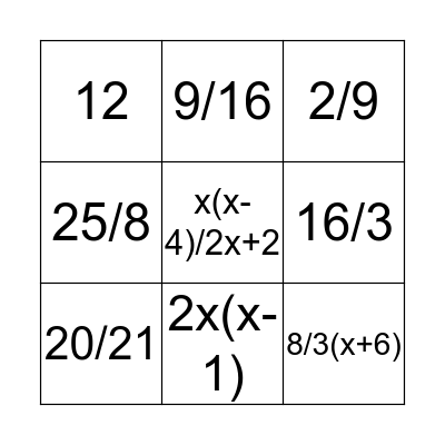 Fraction Check Bingo Card