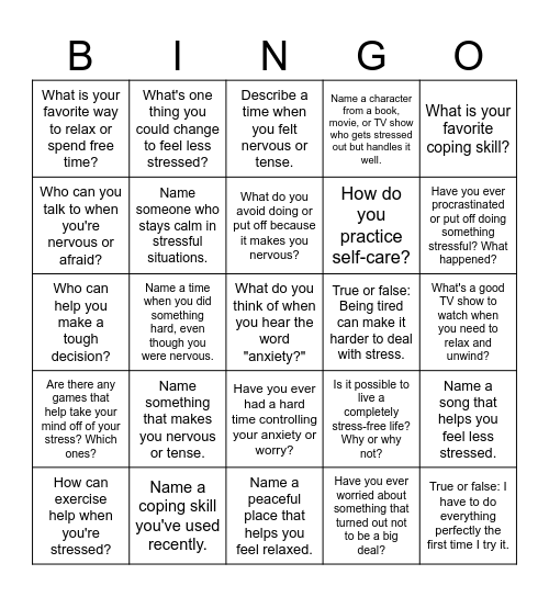 Anxiety Bingo!!!! Bingo Card
