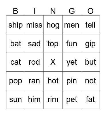 Pre-ESL Phonics BINGO Card
