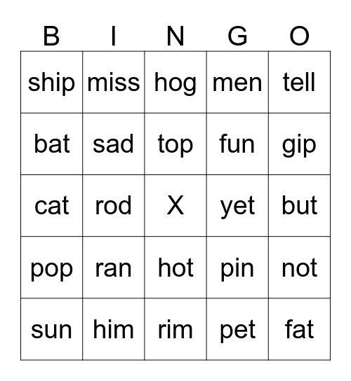 Pre-ESL Phonics BINGO Card