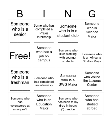 Networking Bingo Card