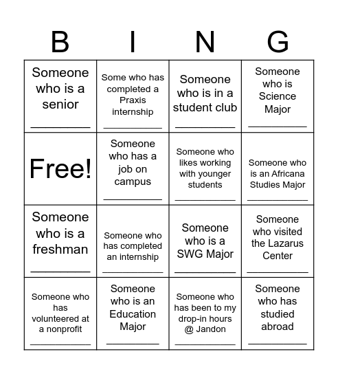 Networking Bingo Card