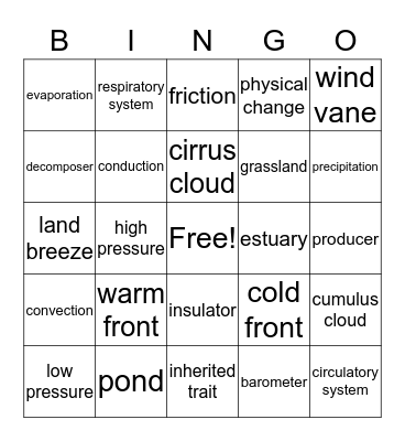 Science EOG Review Bingo Card