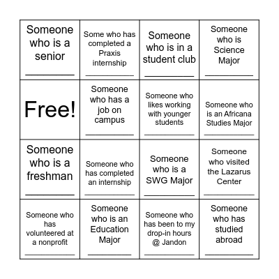 Networking Bingo Card