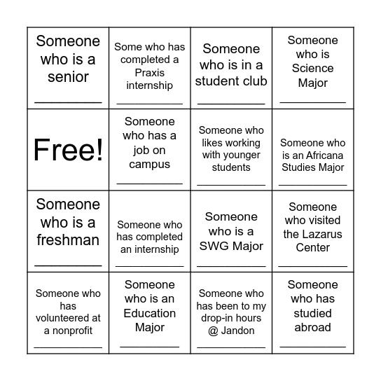 Networking Bingo Card