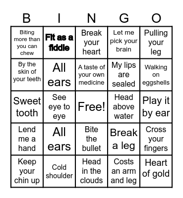 Idioms Bingo Card