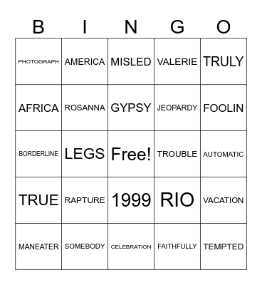 #1- 80'S HITS Bingo Card