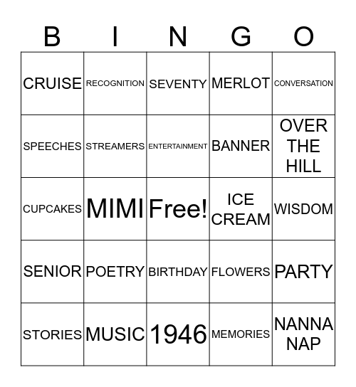 MARRITA'S FIRST BINGO GAME Bingo Card