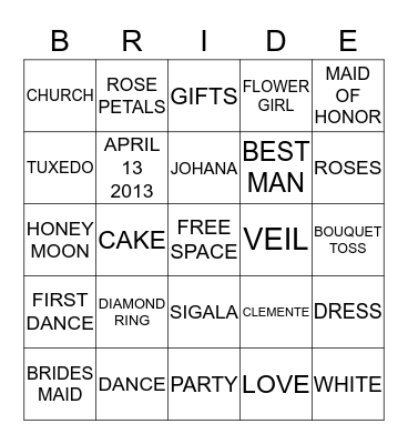 Johana's Bridal Shower Bingo! Bingo Card