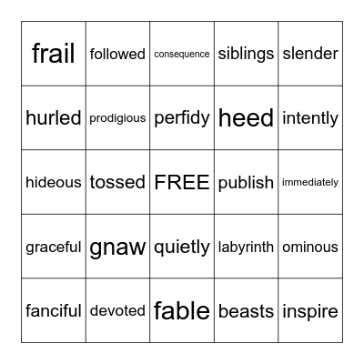 Vocabulary Bingo Card