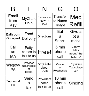 Front Desk Bingo Card