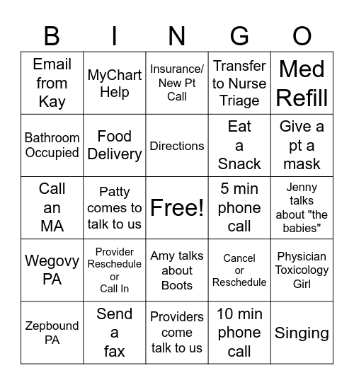 Front Desk Bingo Card