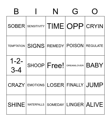 2- 90S HITS Bingo Card