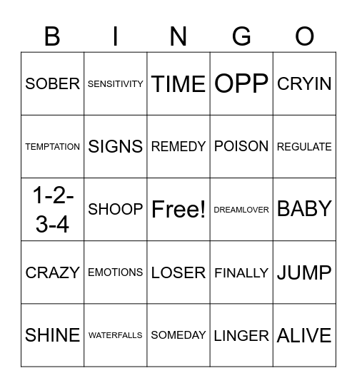 2- 90S HITS Bingo Card