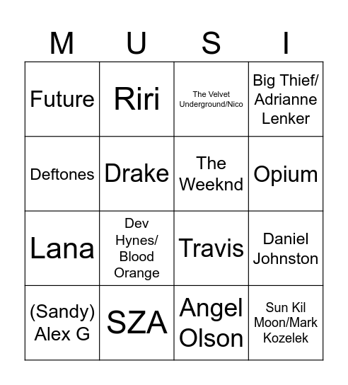 What Music Do You Have in Common With ____? Bingo Card