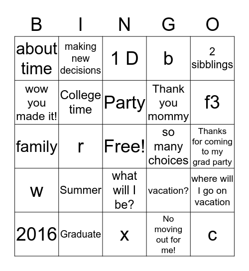 Untitled Bingo Card