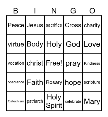 Catholic Bingo Card