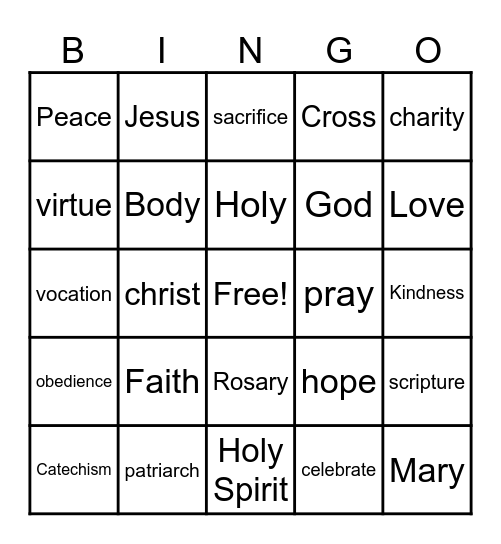 Catholic Bingo Card