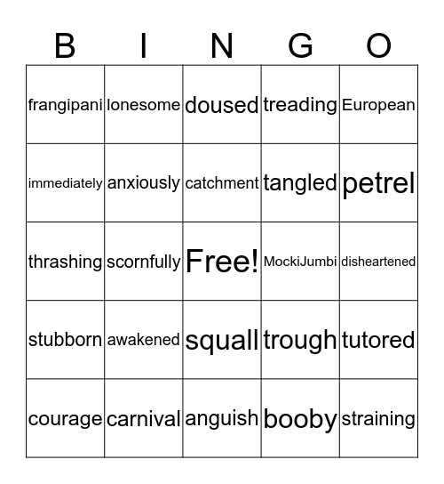 The Cay ch. 16 Review Vocab 510 Bingo Card