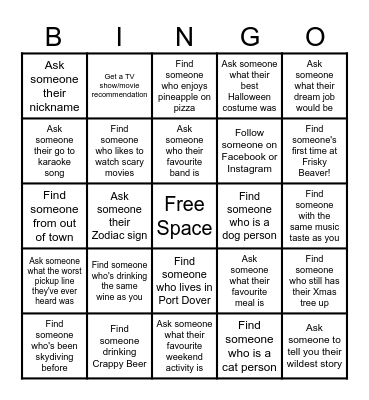 Social Bingo Card