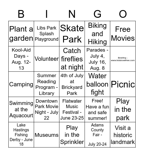 Summer Fun in Hastings Bingo Card