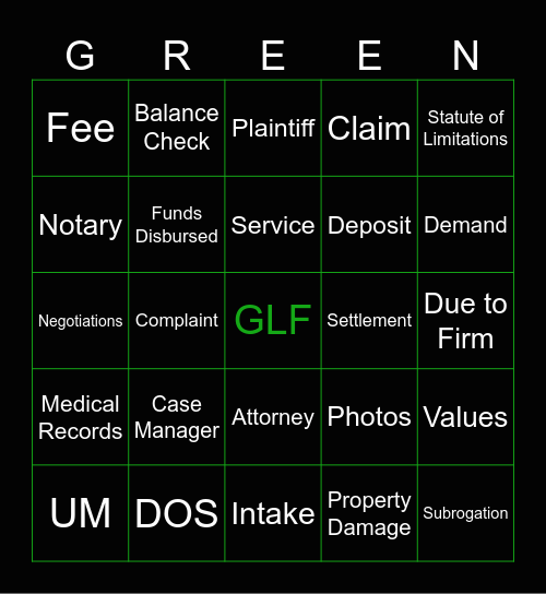 GREEN LAW Bingo Card