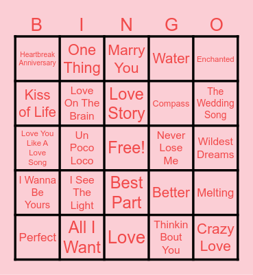 LOVE SONGS Bingo Card