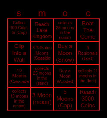 Super Mario Odyssey Challenges Bingo Card